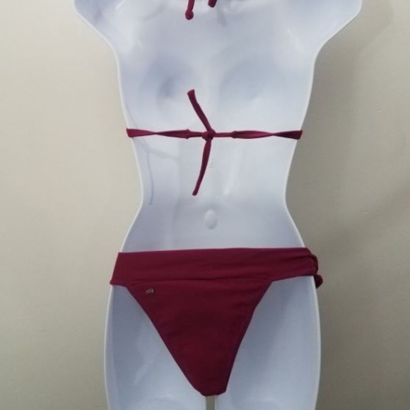 Agua Doce Bikini Set Red Maroon Halter Top Tie Hip - Picture 6 of 7